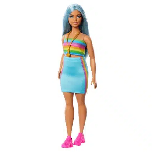 Barbie Fashionistas Doll #with Long Blue Hair, Rainbow Top & Teal Skirt, th Anniversary Collectible Fashion Doll