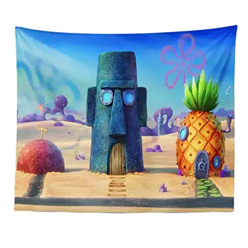 Berry Pineapple Underwater House Tapestry Cartoon Sponge Tapestry Decor Wall Hangings Tapestry for Kids Bedroom Living Room Dorm Man Cave(xInch)