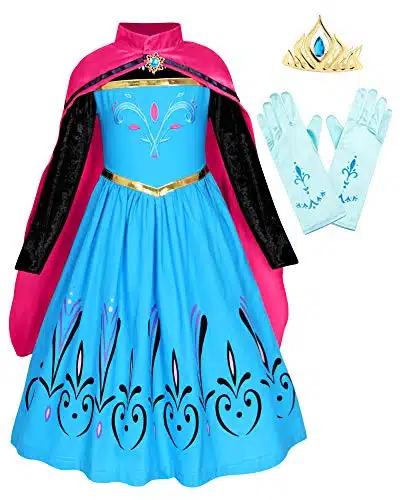 Henzworld Little Girls Clothes Dresses Queen Princess Costume Coronation Birthday Party Cosplay Dress Up Outfit Halloween Cape Long Sleeve Crown Gloves Accessories Kids Years