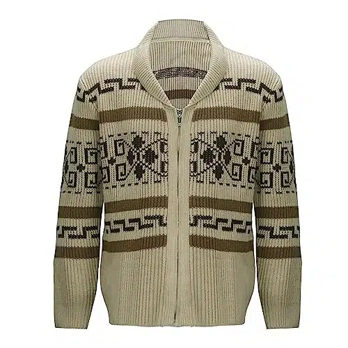 Jeffrey The Dude Costume Cardigan Sweater Adult Men Long Sleeve Shawl Collar Knitted Zip Up Cardigan Sweater (Beige, Medium)