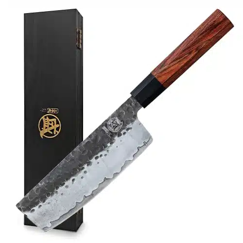 Mitsumoto Sakari Inch Japanese Nakiri Chef Knife, High Carbon Stainless Steel Vegetable Kitchen Knife, Hand Forged Professional Multipurpose Asian Chef Knife (Rosewood Handle 