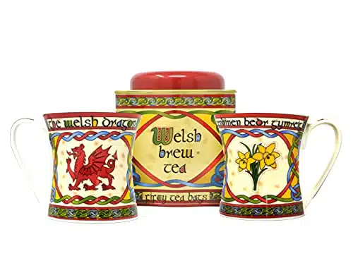 Royal Tara Set Welsh Red Dragon Cup, Welsh Daffodil Mug & Welsh Brew Tea(Teabags)