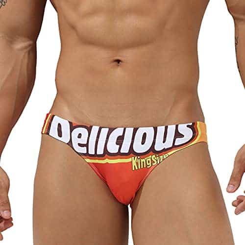 Easejuicy Mens Swim Briefs Sexy Bikini Swimwear Digital Printing Letter Swimsuit Low Rise Drawstring With Liner (Delicious,Xxl)