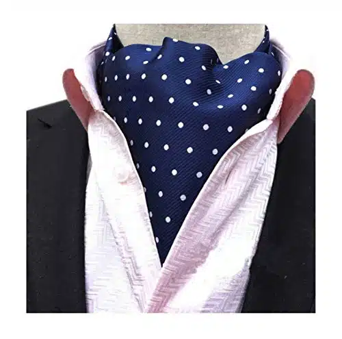 Elfeves Men'S Navy Blue Cravat Tie Ascot White Polka Dot Woven Casual Ascot Christmas