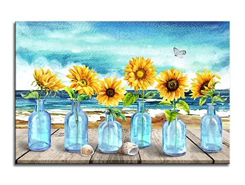 Sunflower In Vase Wall Art Floral Picture Canvas Posters Print Modern Abstract Artwork Framed For Living Room Bedroom Wall Painting Home Decor, Xinches